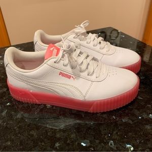 Puma women’s size 7.5 carina crystal pink white sneakers smash platform shoes